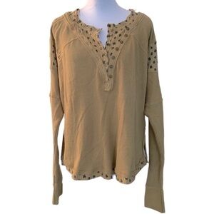 FREE People Henley Golden Palm Snap Front Waffle Long Sleeve Thermal Sz S